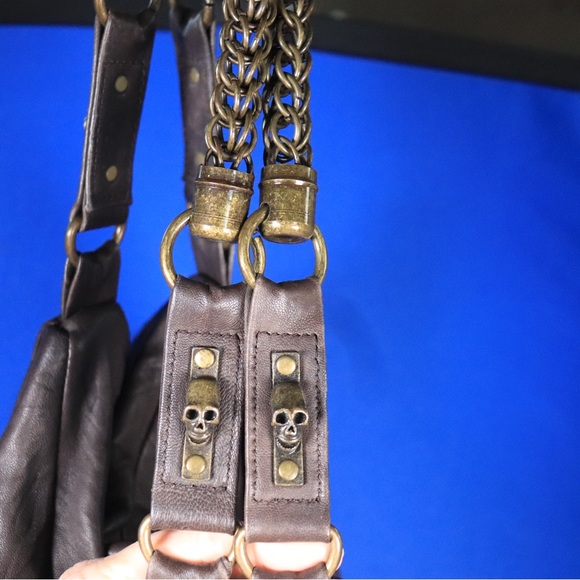 Thomas Wylde Designer Circus Leather Skull-Studded Hobo Bag with Chain Straps - Picture 10 of 15